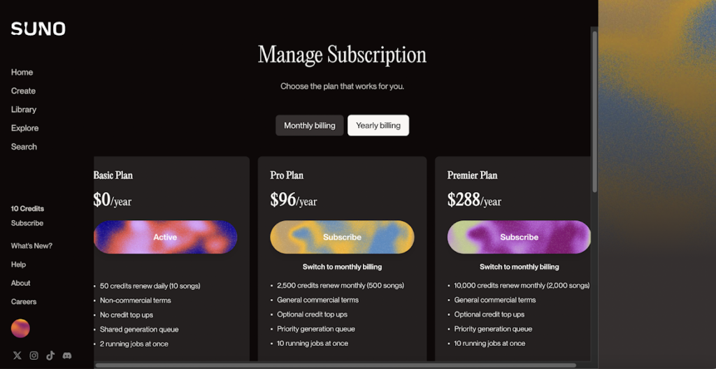 Suno AI Pricing and Subscriptions 3 suno ai yearly pricing plan