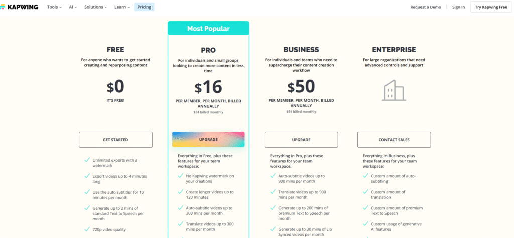 Kapwing Pricing Kapwing Pricing