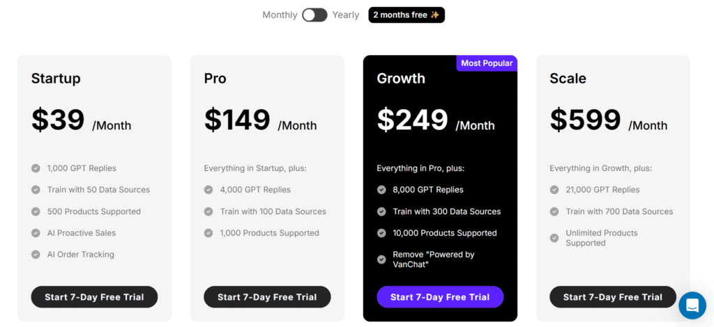 VanChat Pricing VanChat Pricing